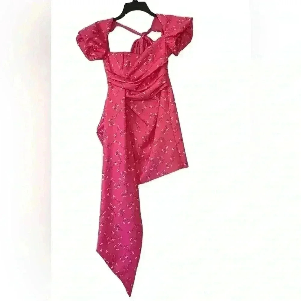 ASOS Pink puff sleeve with mini dress with sash detailing and white floral.Size4